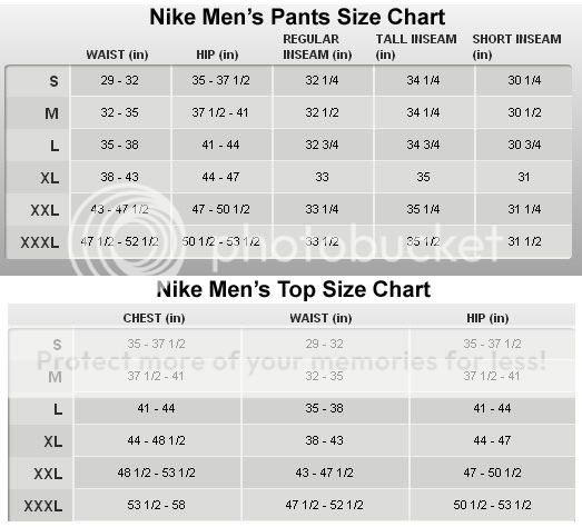 nike men's size chart pants